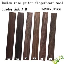 Tablero de dedo de madera de rosa India para guitarra eléctrica acústica clásica, diapasón de palisandro hecho a mano, piezas de guitarra 9x70x520