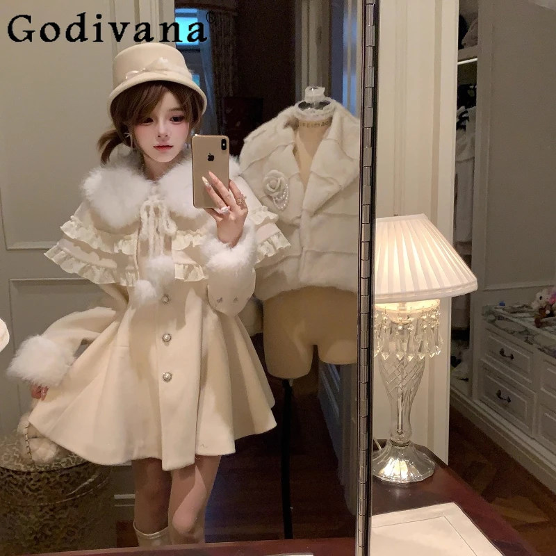

Female Princess Style Lolita Capes Original New Winter Japanese Cute Cape Woolen Coat Women's Gentle Sweet Warm Ponchos