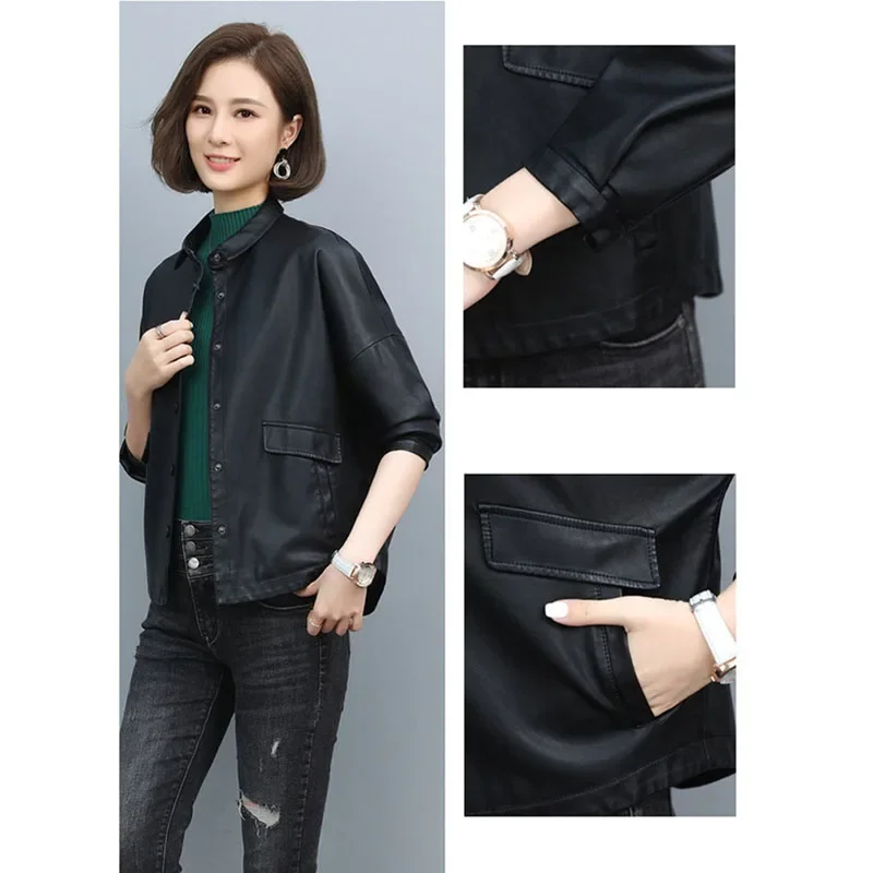 Women Leather Jacket New Female Spring Autumn Large Size Coats Female Leather Overcoat PU Leather Jacket JJ239 6