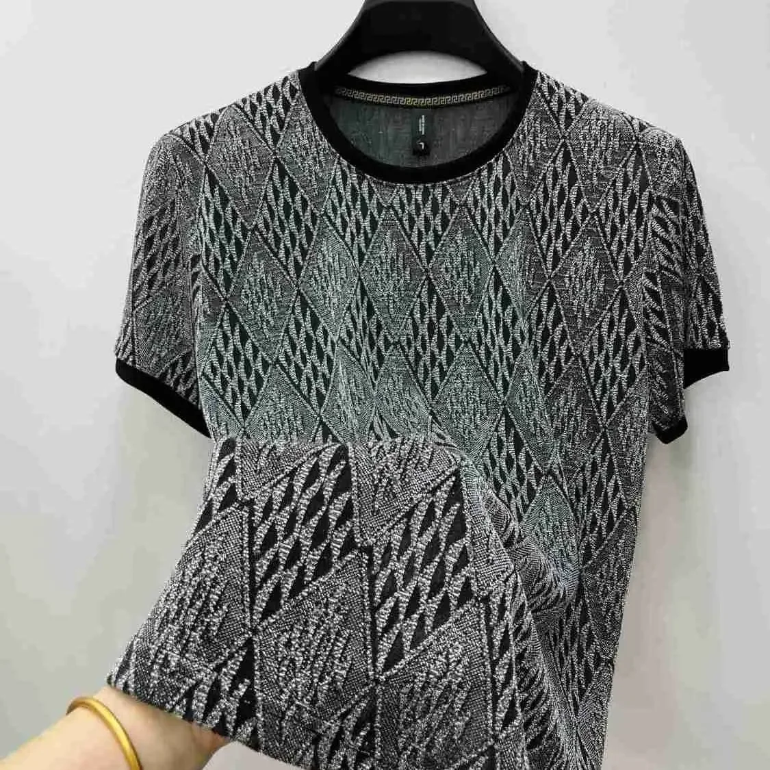 Summer Men Clothing New Ice Silk Jacquard Quick Dry Breathable Short Sleeve Tops Hollow Out Mesh