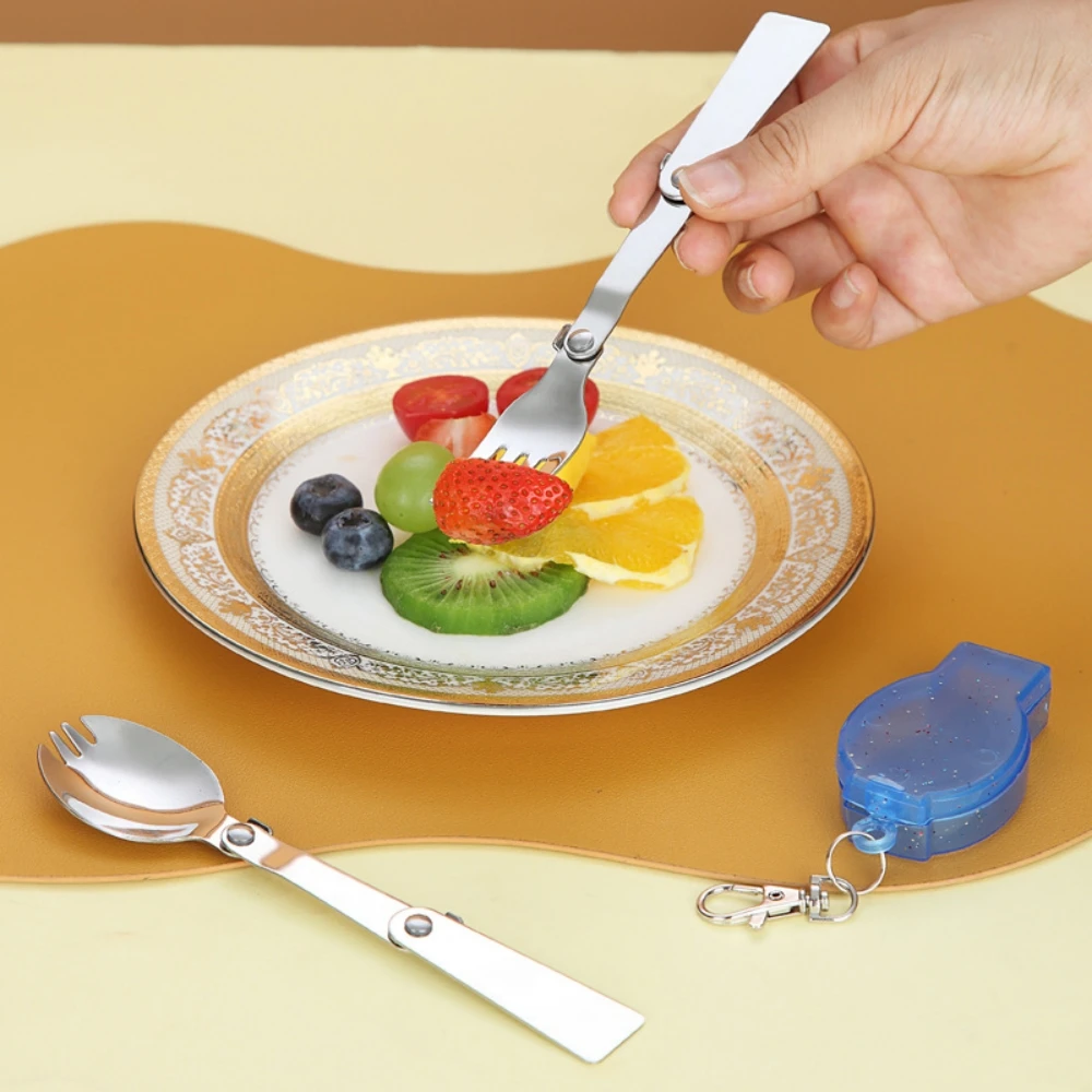 Outdoor Camping Folding Fork and Spoon, Stainless Steel, Multi-Function, Portable, Foldable, Travel Tableware, Picnic Tool, 1Set