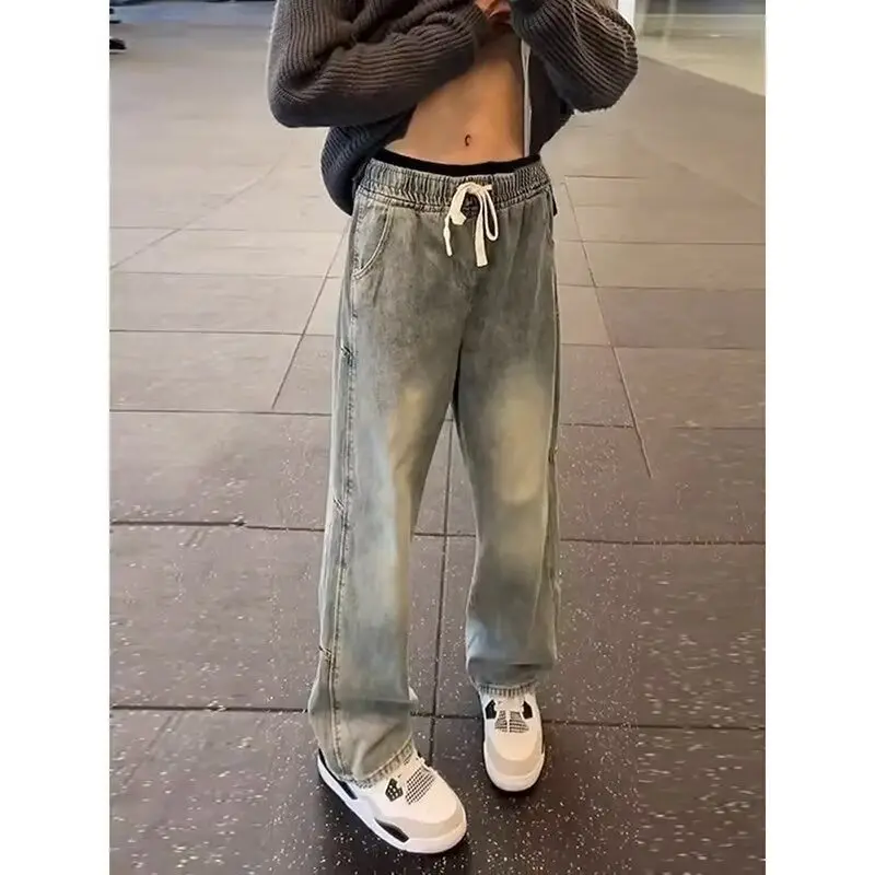 

Брюки High Street в стиле ретро, мужские трендовые старые винтажные джинсы на шнурке, широкие свободные прямые брюки Scimitar, мешковатые мужские брюки