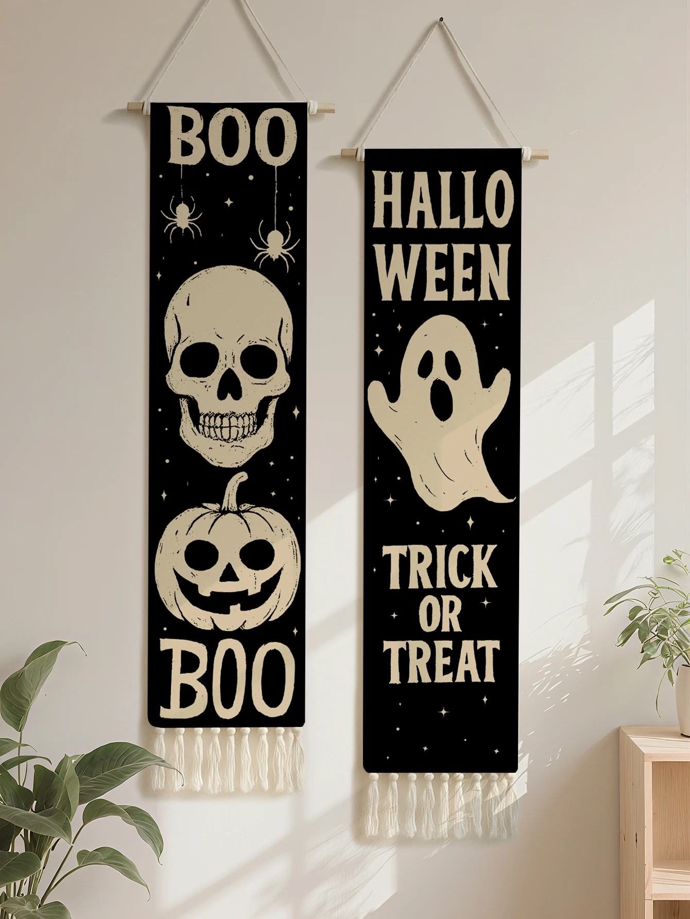 1 Stück Halloween Wandbehang Wandteppich Gothic Kürbis, Geist, Fledermaus, Skelett und Hexenmuster Festliche Wanddekoration für Zuhause Party Geschenk