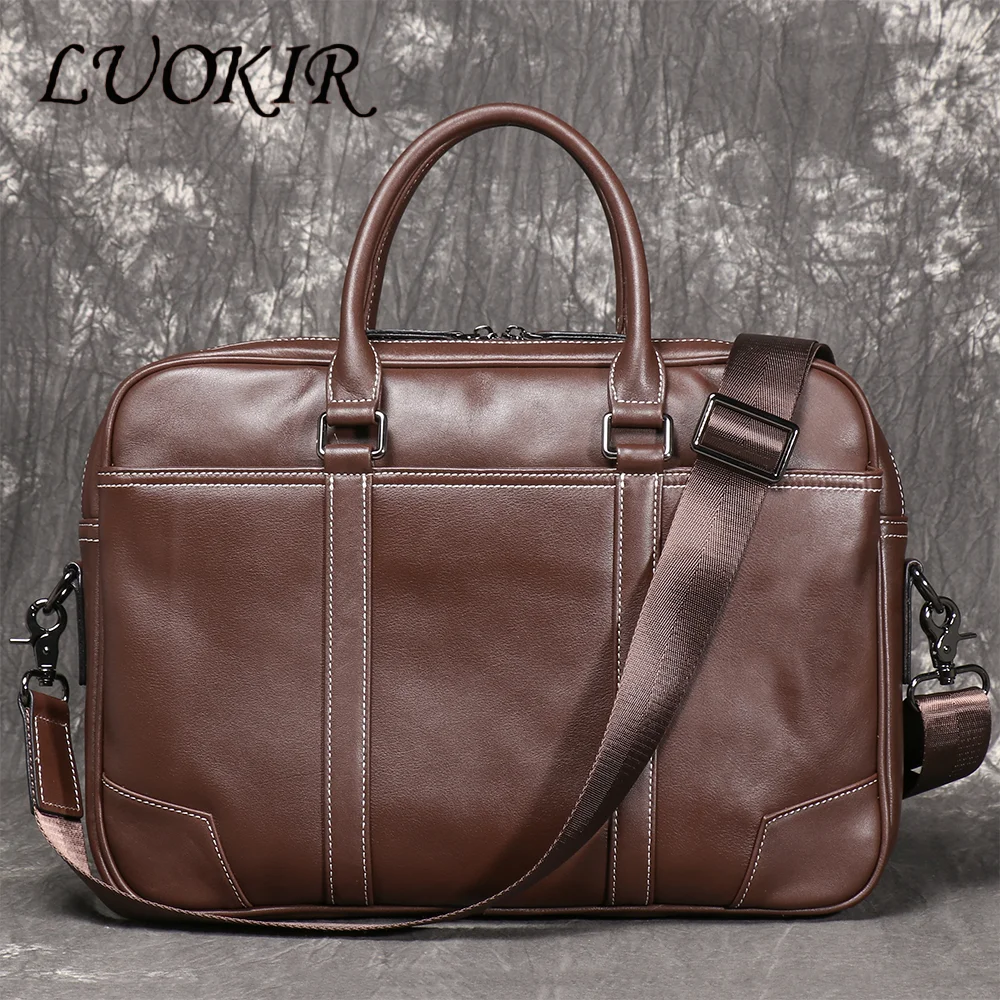 

LUOKIR New Men's Genuine Leather Handbag Top Layer Cowhide Single Shoulder Slant Bag Large Capacity Computer Bag