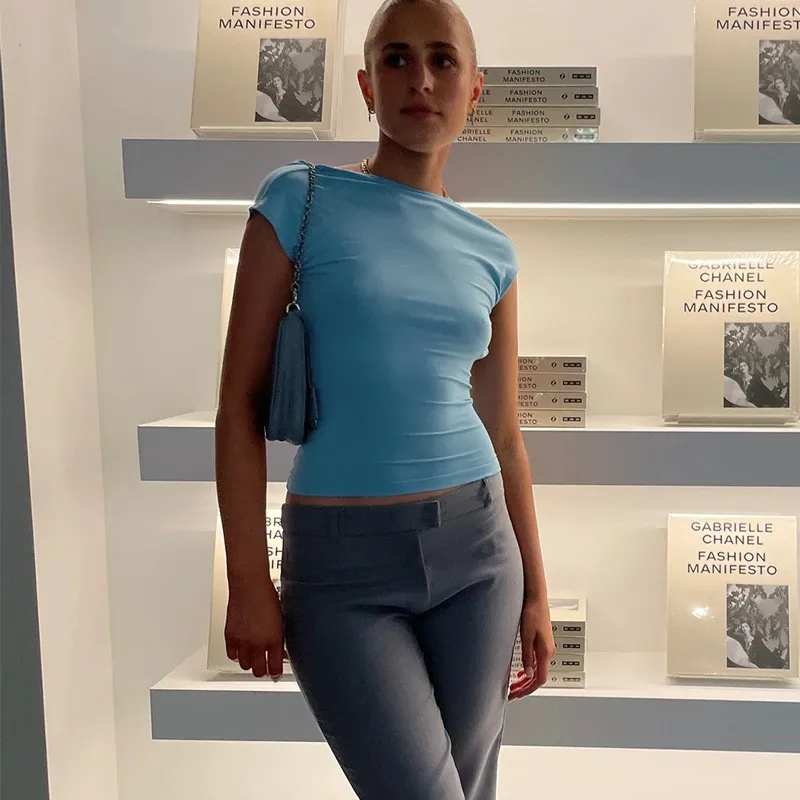 2025年夏 レディース ハイネック カットアウト クロップトップ セクシー スリムフィット 通気性 タンクトップ オープンバック＆ミドリフ デイリーTシャツ