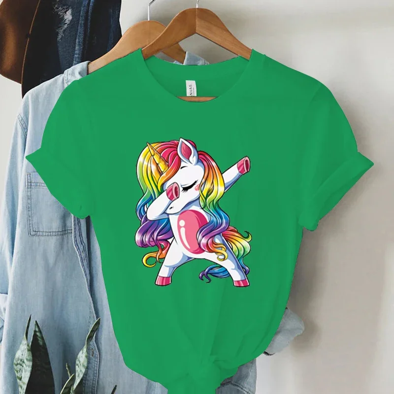 New Funny Unicorn Print T Shirts Women Cute Unicornio Ullzang Cartoon T-shirt Harajuku Y2k Aesthetic Graphic Summer Women Tshirt