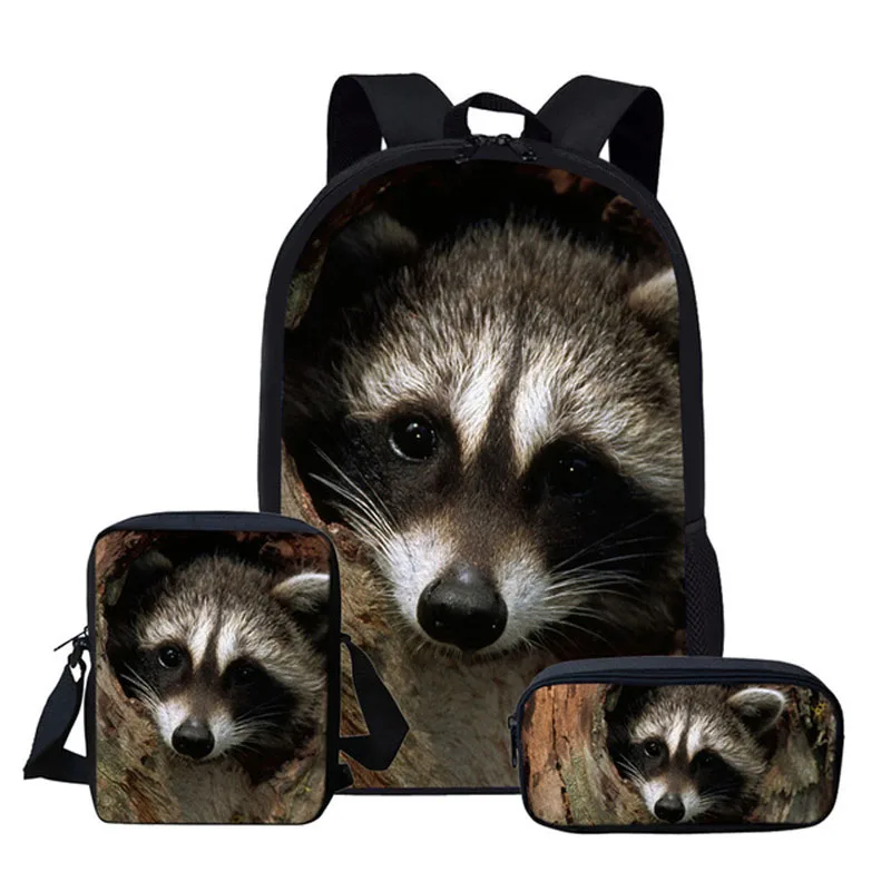 

Raccoon School Bag For Girl Boys Schoolbag Cute Kids Backpacks Children Lovely Book Bag Large-capacity Backpack 3-piece Suit