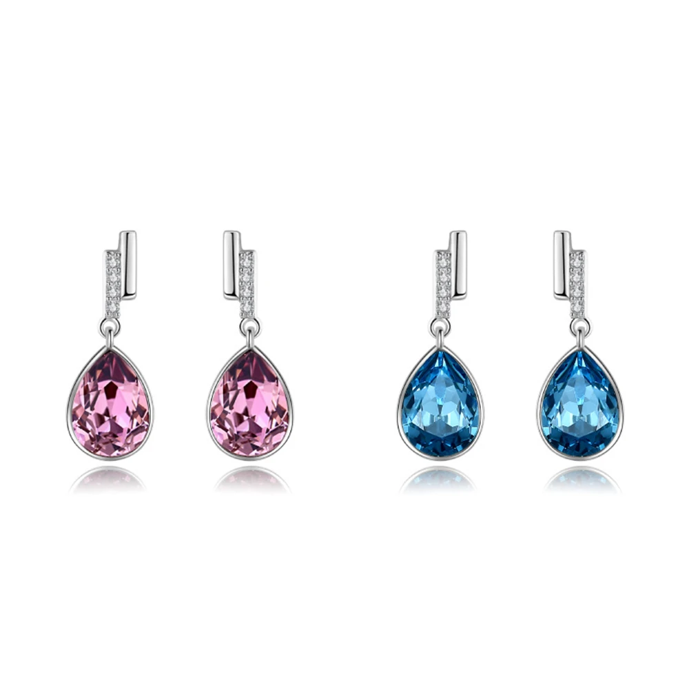 

S925 Sterling Silver Blue Crystal Earrings Women's Diamond-Inlaid Water Drop Earrings Light Luxury Versatile Ear Jewelry