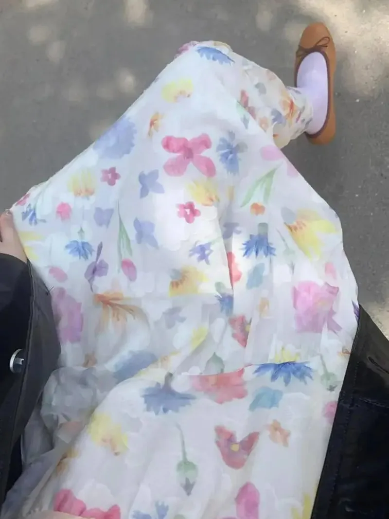 2025 新しい夏の甘い Y2k ドレス女性スーパー妖精気質バブルスリーブ花柄ドレス女性スリムガール服