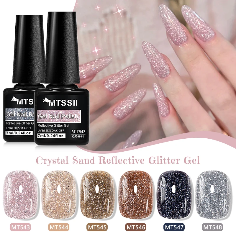 Crystal Sand Reflective Glitter Gel Nail Polish Flash Disco Diamond Sparkling Semi Permanent Soak Off UV Gel Varnish For Salon