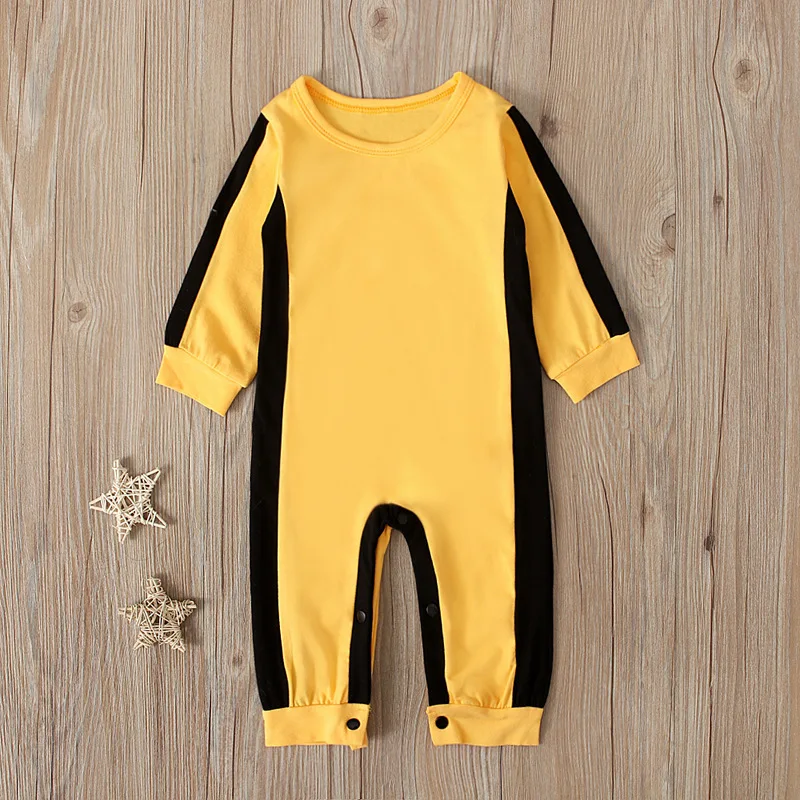 Newborn Infant Toddler Baby Boys Cute Kung Fu Yellow Romper Long Sleeve Jumpsuit with Black Stripe Sleeves Costume 0 36M