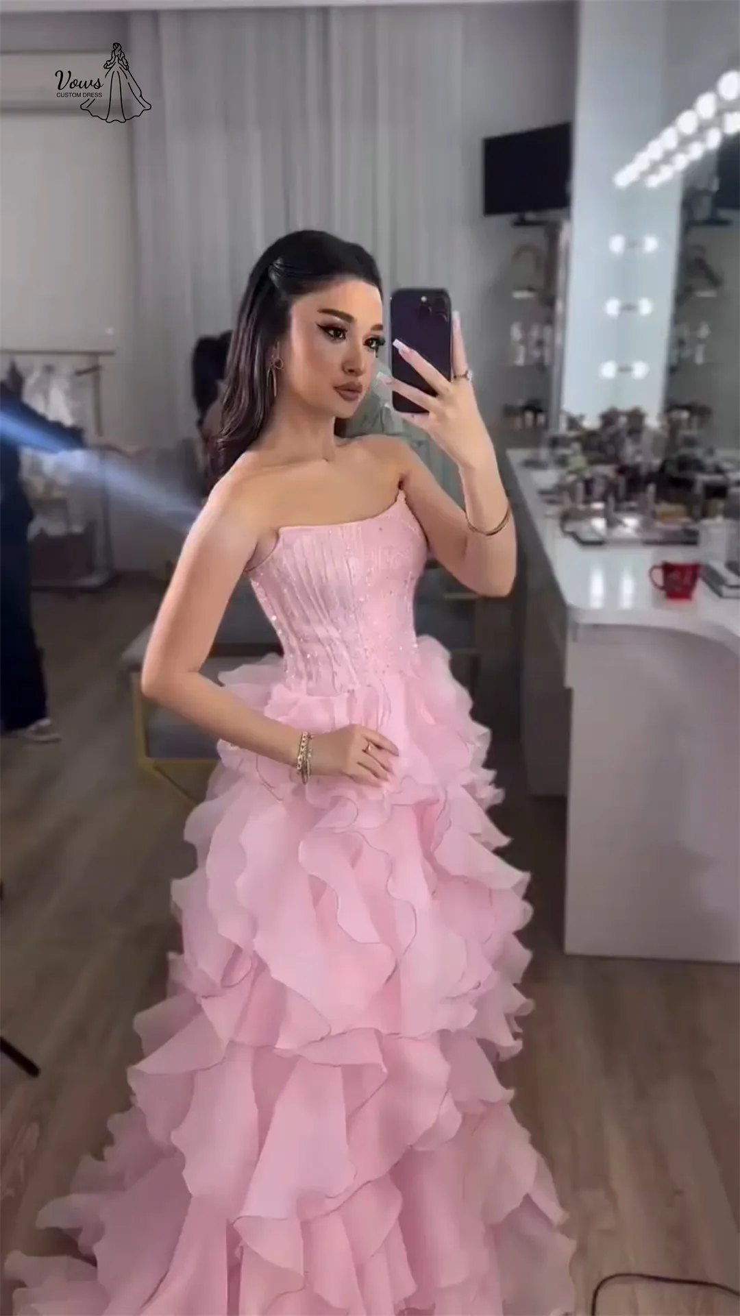 

Vows Elegant Party Dresses for Wedding Woman Ceremony Dress Custom Made Line A Off-shoulder Pink Embroidered Yarn Ball Gowns