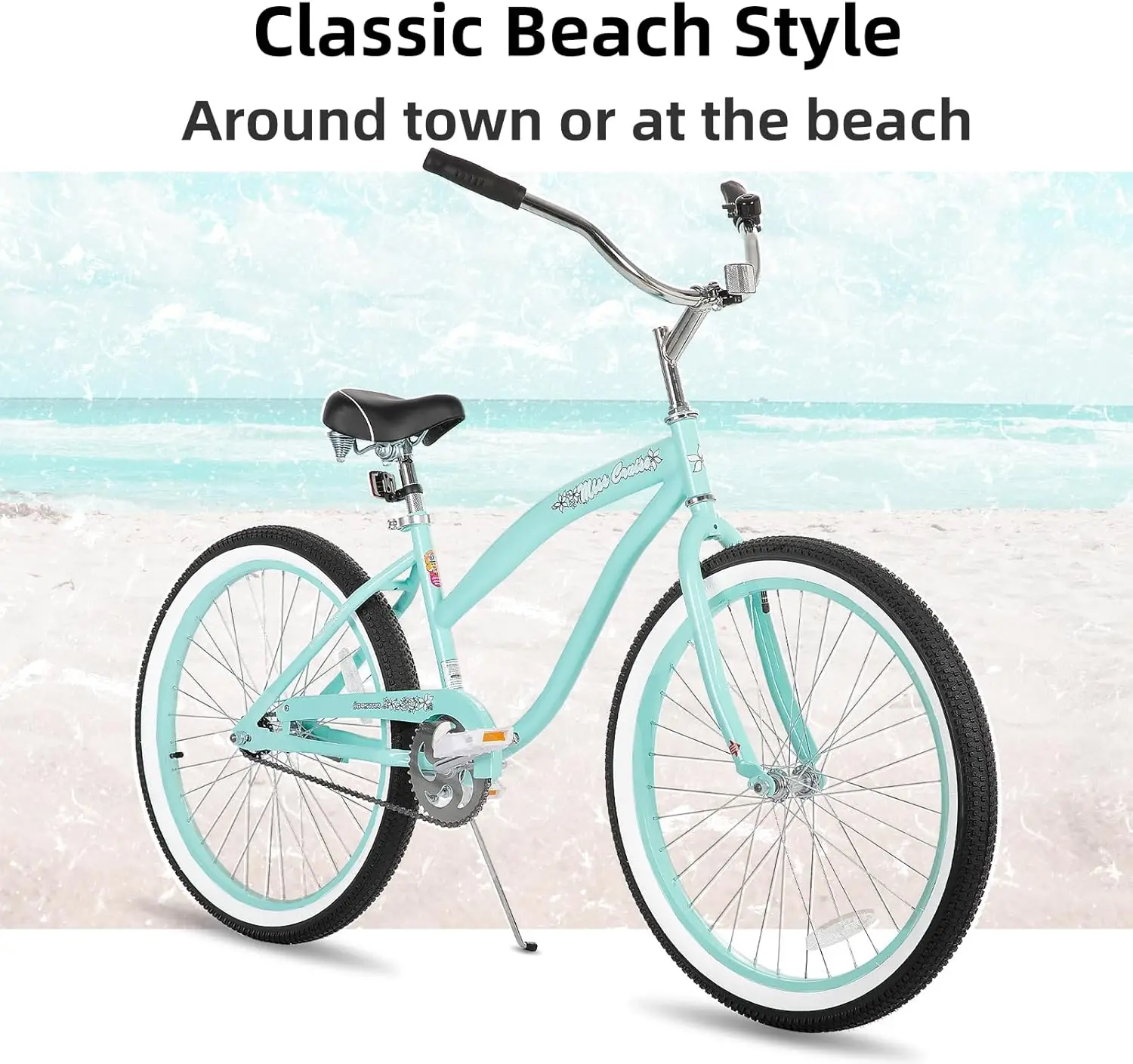 Bicicleta de praia cruiser de 24 "para meninas, meninos, homens e mulheres, bicicletas de cruiser infantis de velocidade única com freio de montanha-russa, Co múltiplo
