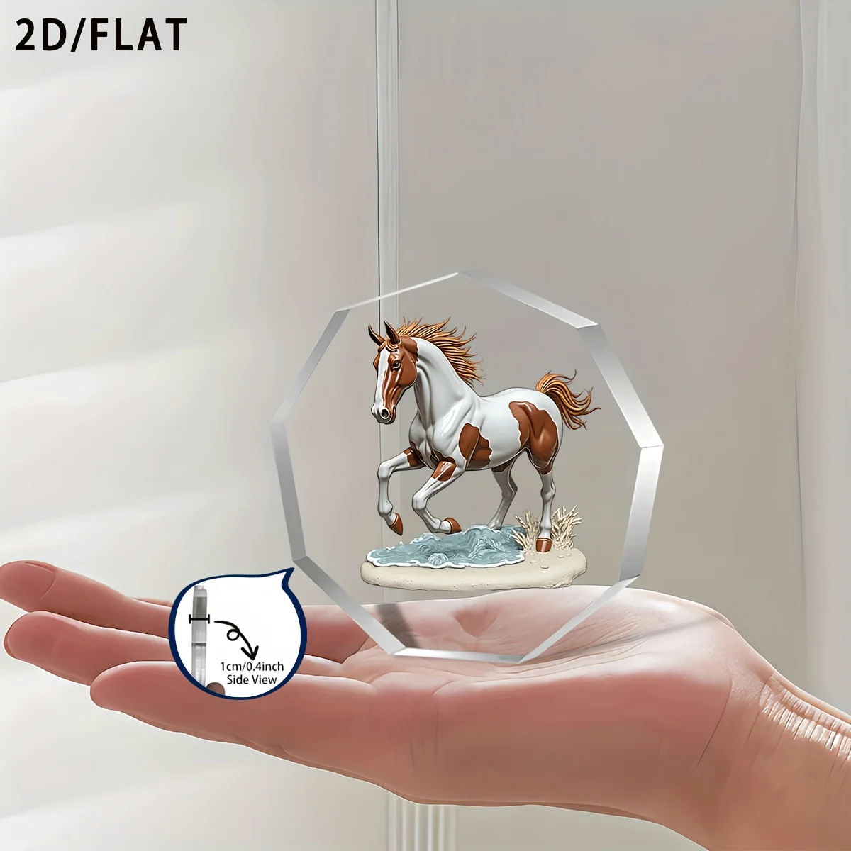 2D flat, galloping white horse statue - acrylic desktop decoration, suitable for home, office, coffee shop decoration, gifts
