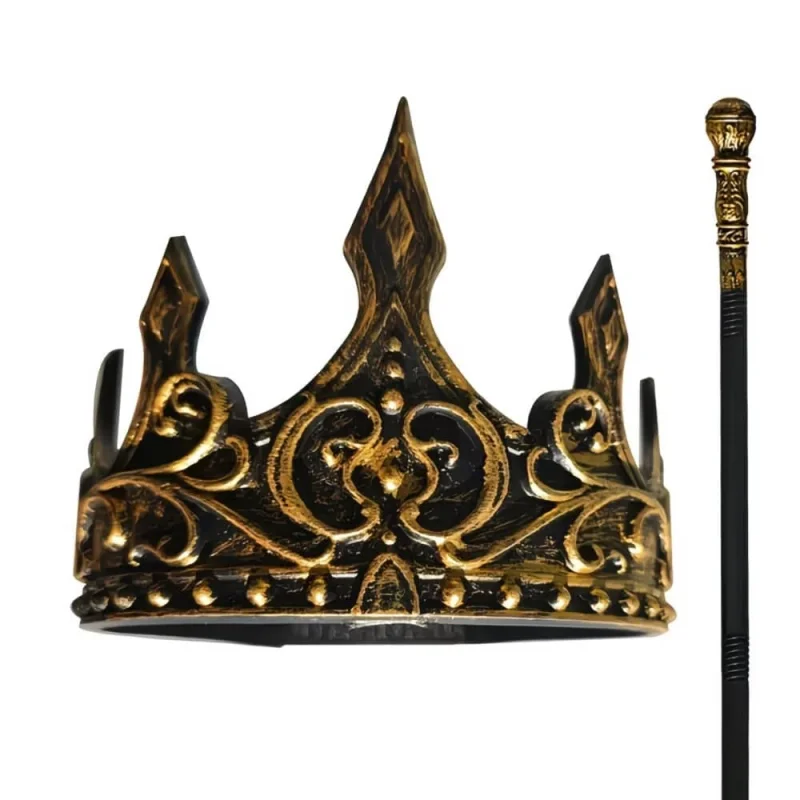 Adult Cosplay Costume Props Set, King Crown & Scepter, Wizard Short Magic Wand, Long Witch Staff, Egyptian Pharaoh Snake Scepter