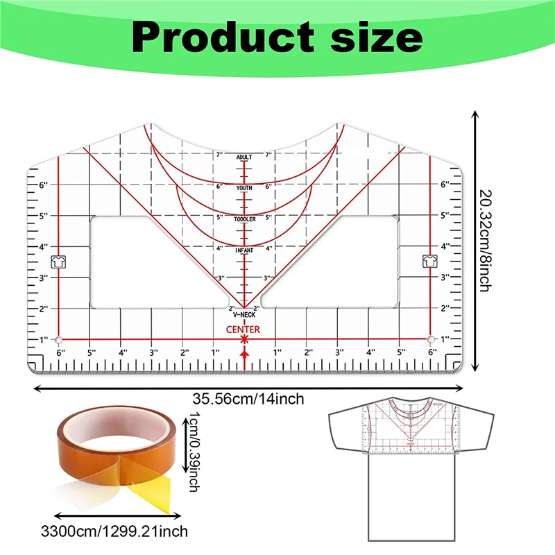 

Tshirt Ruler Guide For Vinyl Alignment, T Shirt Ruler To Center Design Tshirt Measurement Tool With Heat Tape-AT64