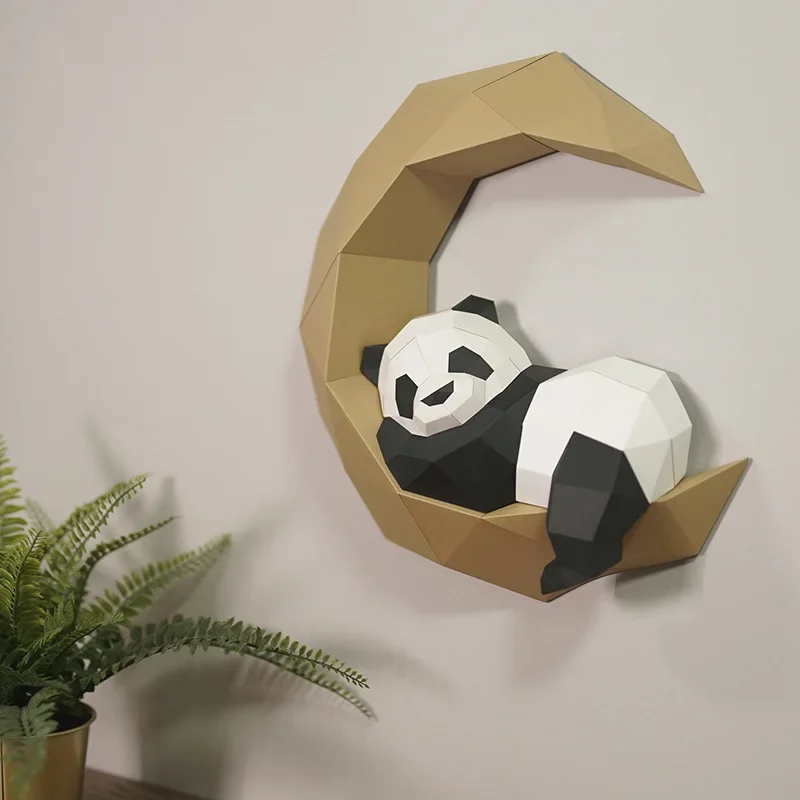 Z.J.Z.B Pre-cut Moon Panda Animal Paper Model Wall Decor 3D Hanging Decoration,Papercraft,Handmade DIY Origami Craft RTY126