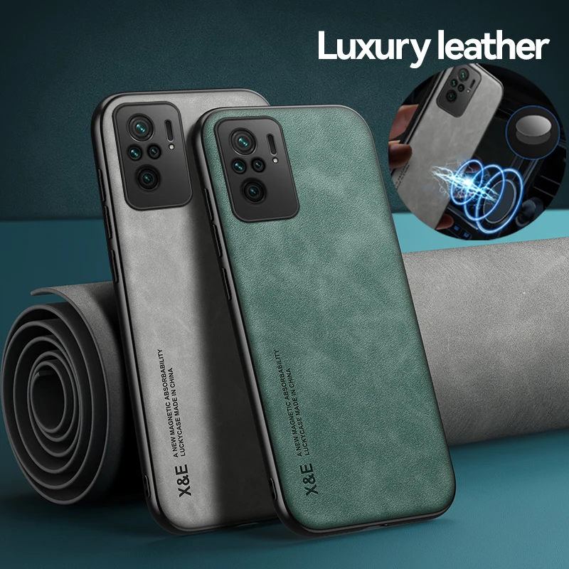 Funda de teléfono magnética de cuero suave a prueba de golpes para Redmi Note10 Pro Max Note 10S 10T 5G 4G con cubierta trasera protectora de placa de Metal