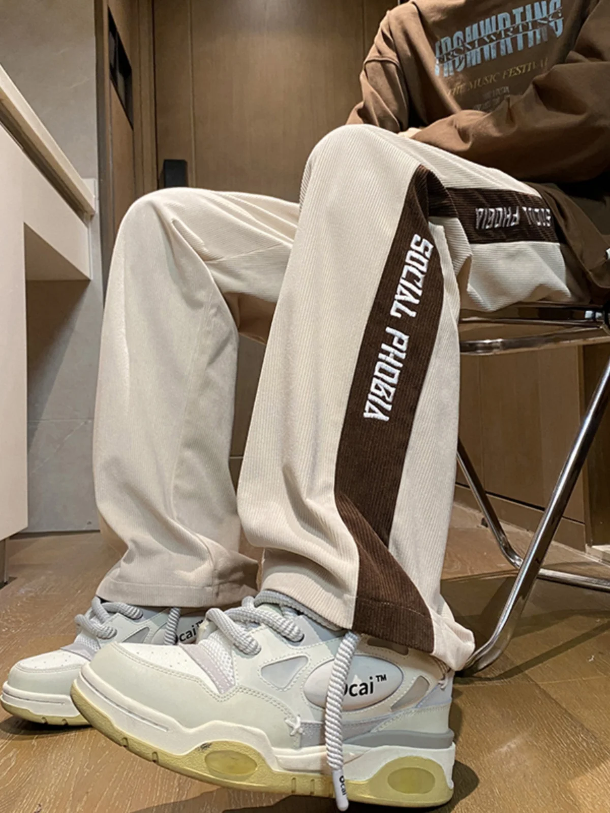 Men's Corduroy Pants Autumn Loose BF Lazy Sle American Versatile Long Straight Tube High-End Feeling Heavyweight Sweatpants