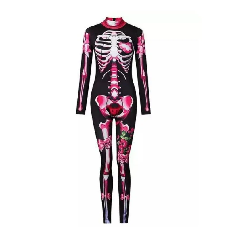 Women Cosplay Skeleton Rose Sexy Bodysuit Halloween Devil Ghost Specter Jumpsuit Romper Party Carnival Performance Scary Costume