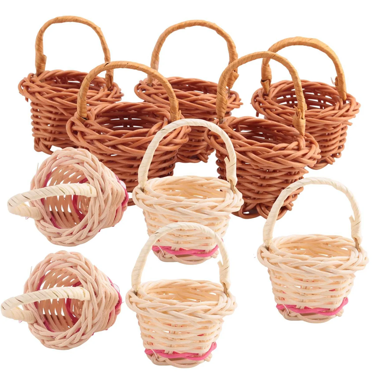 10Pcs Basket Mini Woven Baskets with Handles Plant Pots Containers Sundries Makeup Organizer for Tiny Baskets Photo Prop