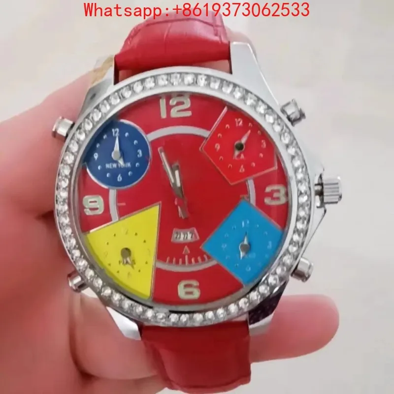 Customized New Large Plate Five-time Zone Watch Multi-movement Hip-hop Belt Girls Boys Quartz Watch