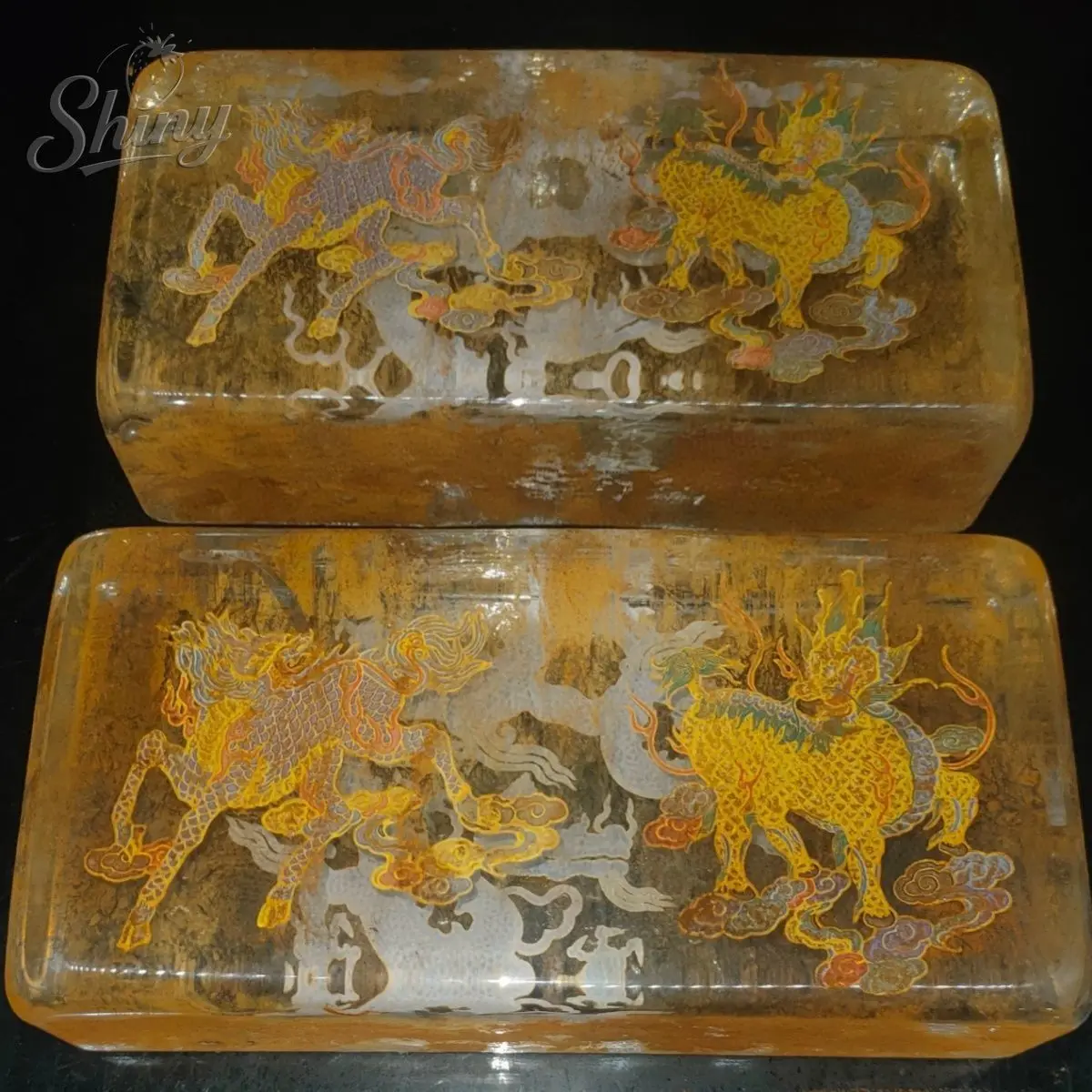 

1pcs Antique Chinese Buddhist Temple Qilin Crystal Brick Ritual Altar Crystal Decoration Ornaments Home Feng Shui Decorations