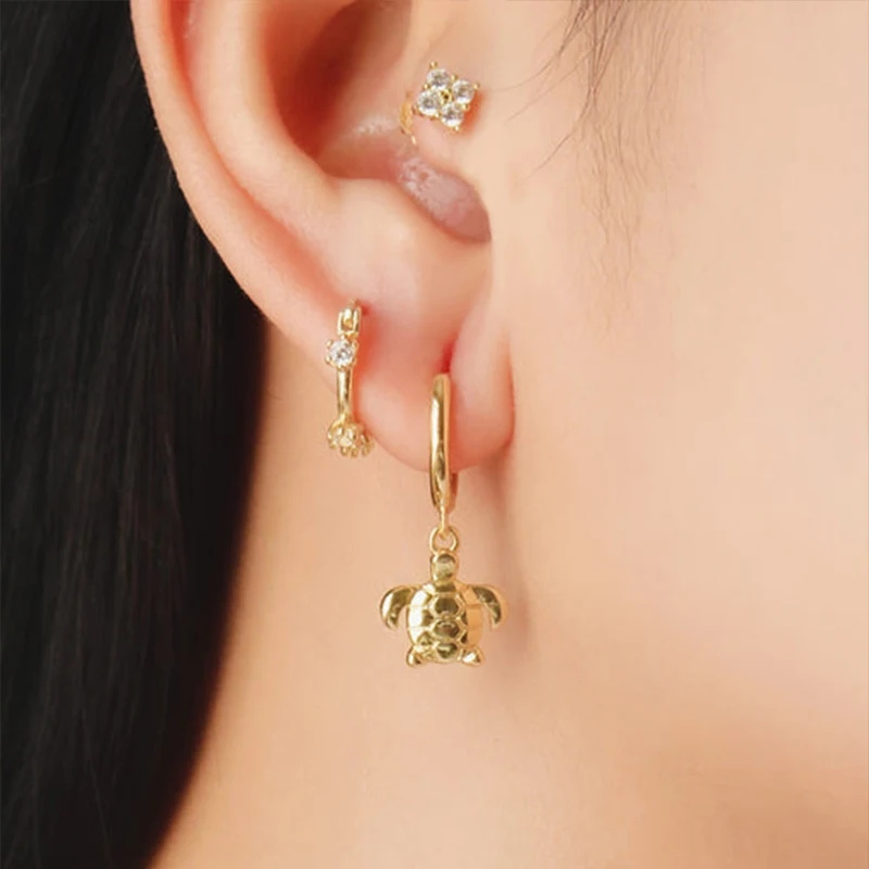 925 Sterling Silver Needle Animal Pendant Hoop Earrings for Women Cute Insect/Fish/Tortoise Earrings Party Fashion Jewelry Gifts