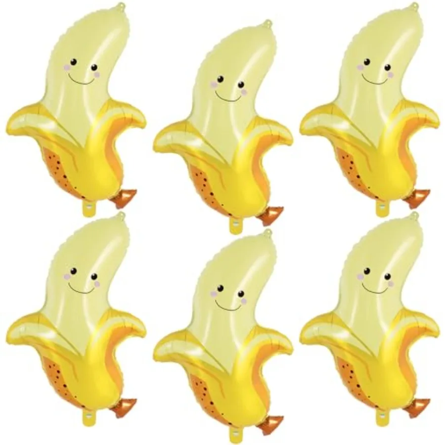 6 Pcs Cute Banana Foil Balloons 28 Inch Large Cute Fruit Mylar Balloons for Banana Themed Party Decoration Birthday Baby Shower