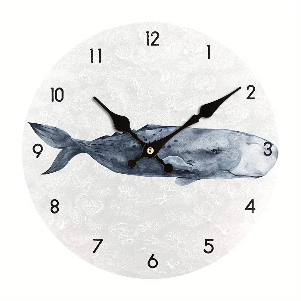 Whimsical Whale Cartoon Wall Clock - Silent, Non-Ticking, Easy-To-Read Round Desk Clock For Home, Office, Or School Decor