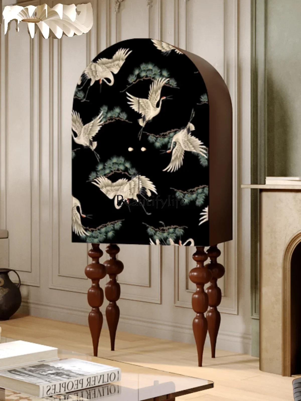 yj39 خزانة جانبية من الخشب الصلب بتصميم إبداعي وخزانة تحف كلاسيكية عالية القدم