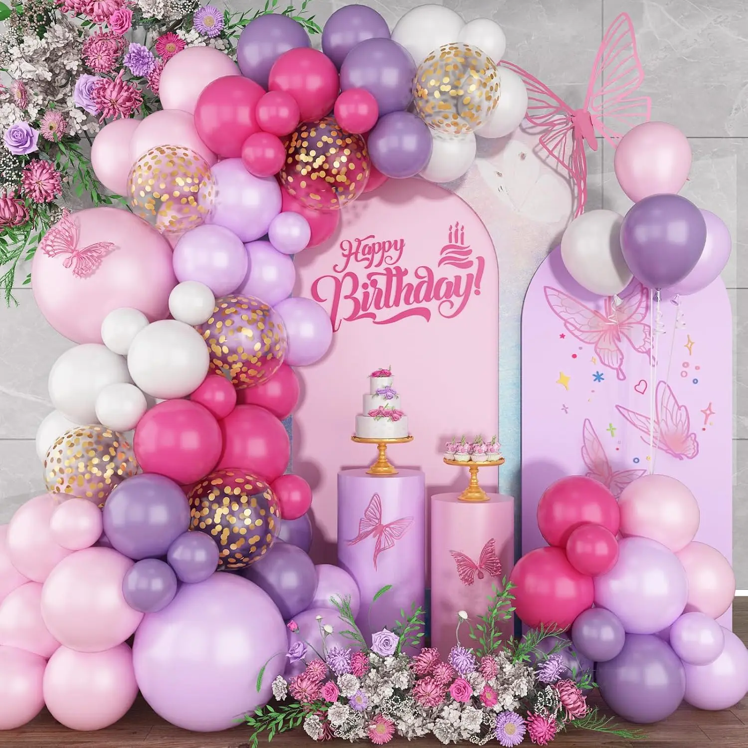 112PCS Pink and Purple Latex Balloon Set Suitable for Birthday Parties, Weddings, Valentine's Day Party Decorations