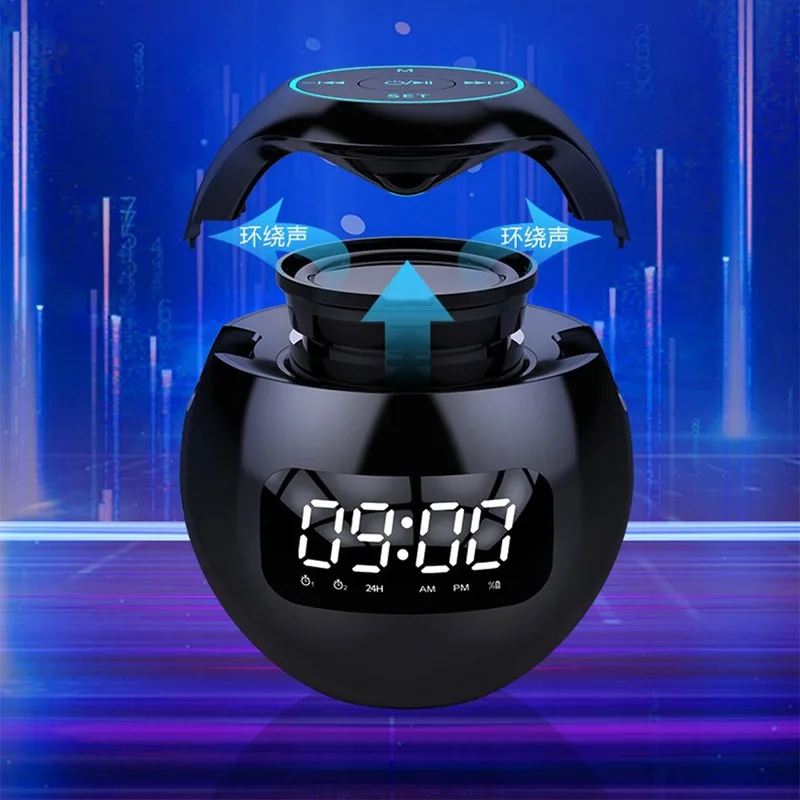 AI Smart Bluetooth Speaker Home Room Decora Alarm Clock With LED Display FM Radio Colorful Light TF Card MP3 Player Table Clock