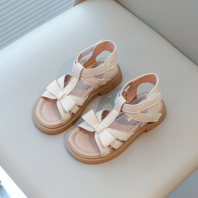 

Girls Gladiator Sandals High-top with Bow-knot Kids Summer Sandals Princess Sweet Water Shoes Children Roman Sandals Beige Soft