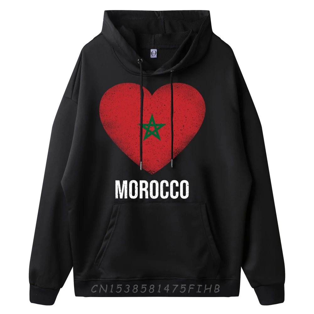 Cute Vintage Morocco Flag Heart Hoodies Graphic Crew Neck Normal Long Sleeve Mens Hoodies Summer Coats