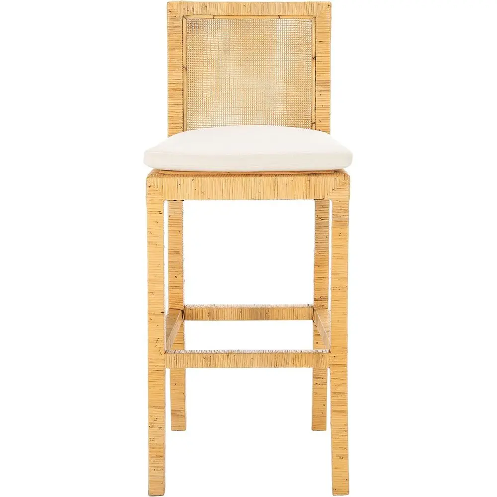 

Natural Cane & White Solid Wood 30 Bar Stool with Cushion, Fully Assembled