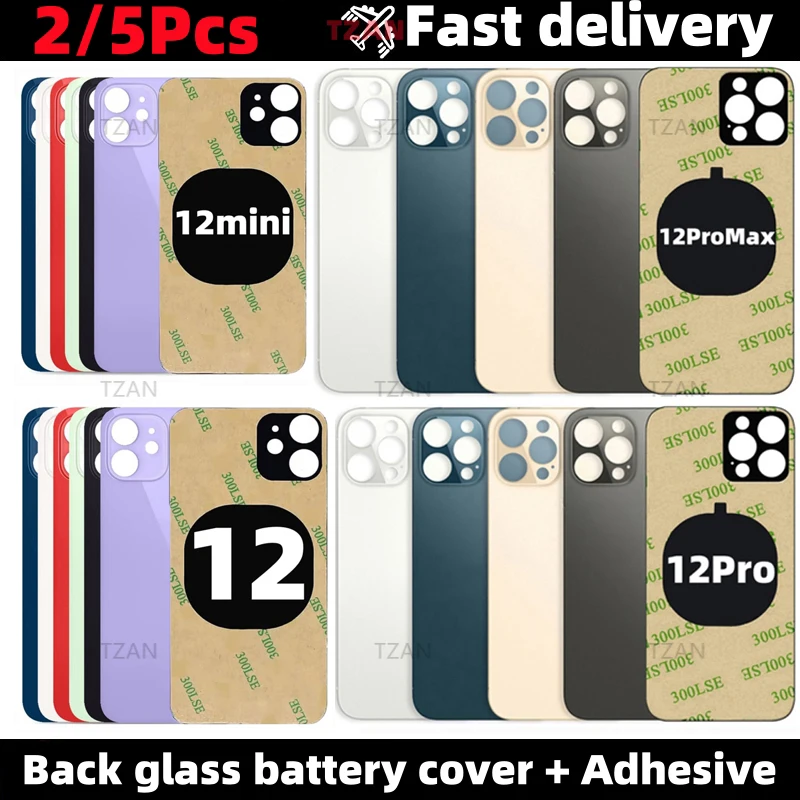 2/5Pcs For iPhone 12 12 Mini 12 Pro 12 Pro Max Back Glass Panel Battery Cover Replacement optimal Big Hole Camera Rear Housing