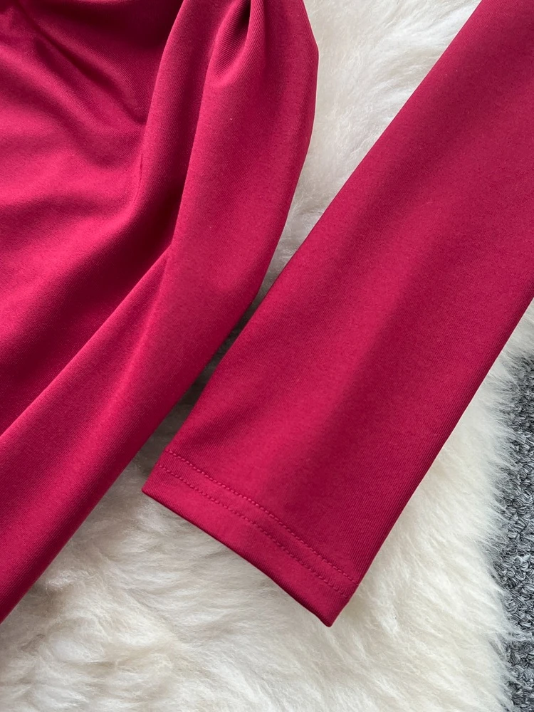 フォームリナ セクシー ビーズ カットアウト スリム マキシドレス レディース ファッション 秋冬 無地 Oネック 長袖 ボディコン イブニング パーティー ガウン