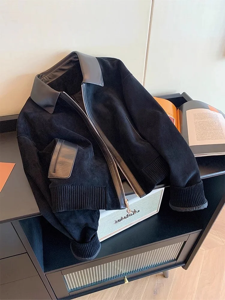 เสื้อท็อปทรงเข้ารูป ปกหนังแบบแพทช์เวิร์ค วินเทจ หนังกลับหรือหนังแท้ สำหรับผู้หญิง สไตล์หรูหรา ให้ความรู้สึกพรีเมียม เหมาะสำหรับฤดูใบไม้ผลิและฤดูใบไม้ร่วง