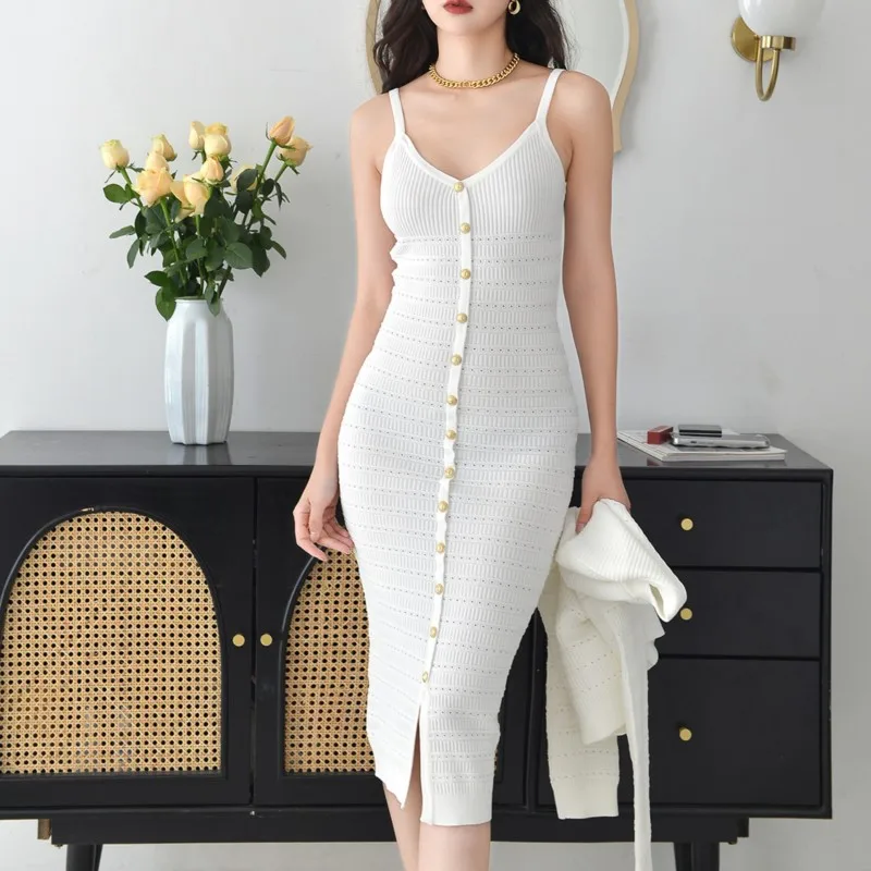 Women's casual knitted cardigan + hip strap dress set 2024 spring/fall women's new coat 2 sets