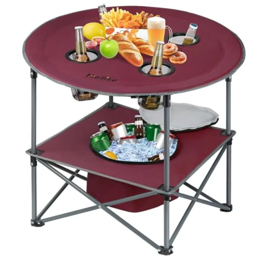 

Portable Lightweight Folding Camping Table - Collapsible Foldable Picnic Camp Table with Cooler 4 Enlarged Upgraded Cup Holders