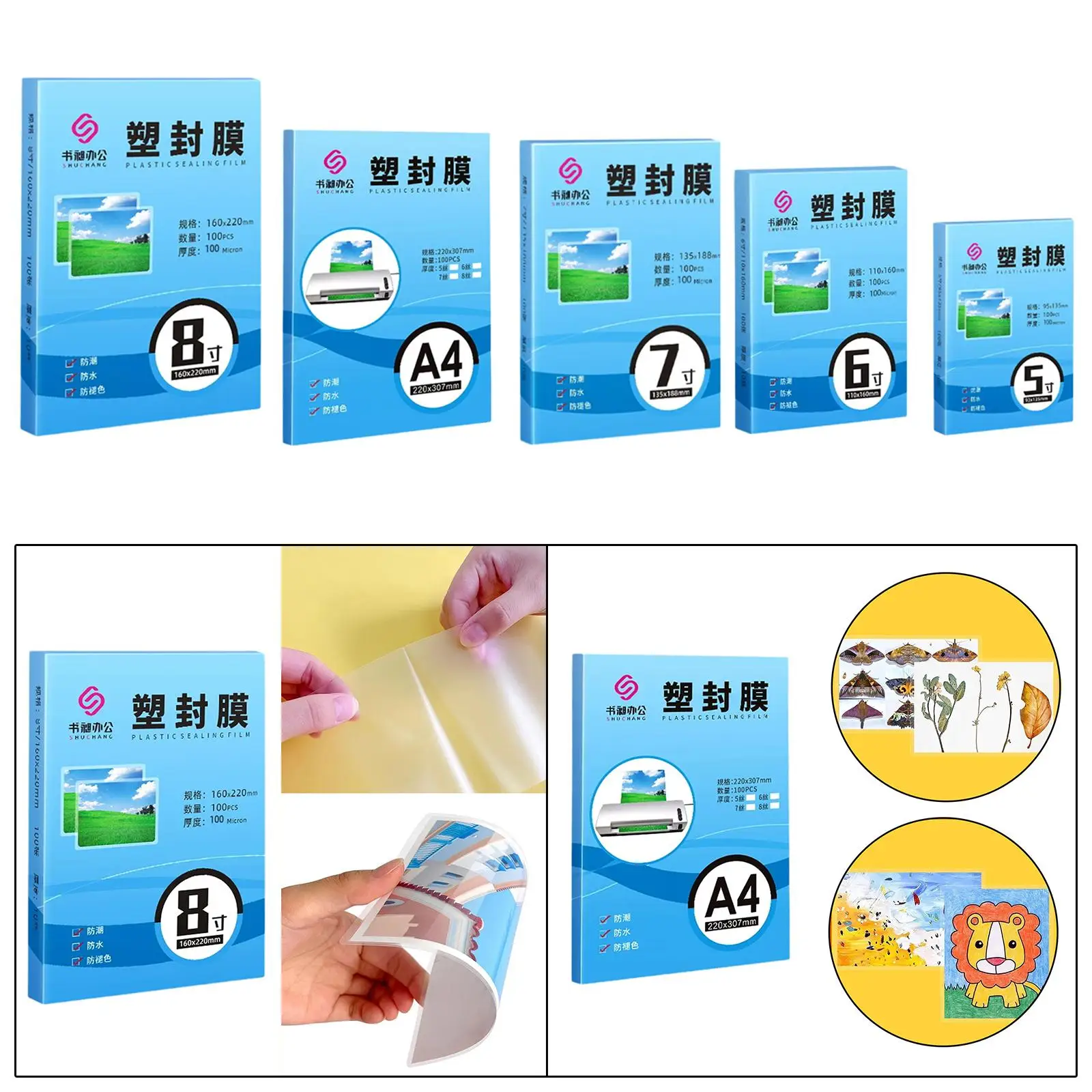 100x afdichtingslamineerzakjes Laminator voor kantoorbenodigdheden Kunstwerken