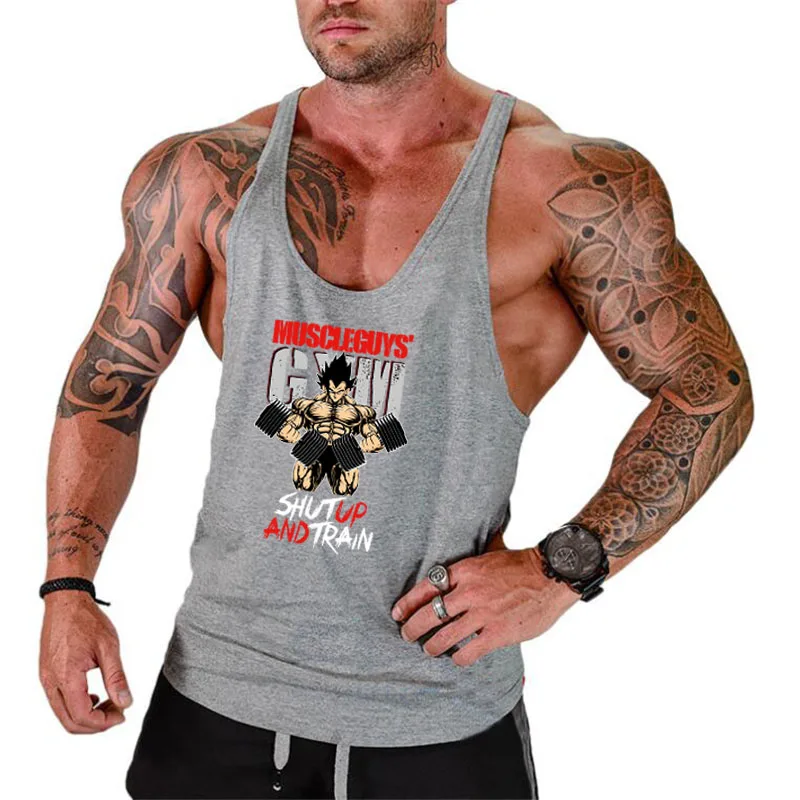 Brand Vest Muscle Fashion Gym Mens Back Tank Top Sleeveless Stringer Clothing Bodybuilding Singlets Fitness Workout Sports Shirt