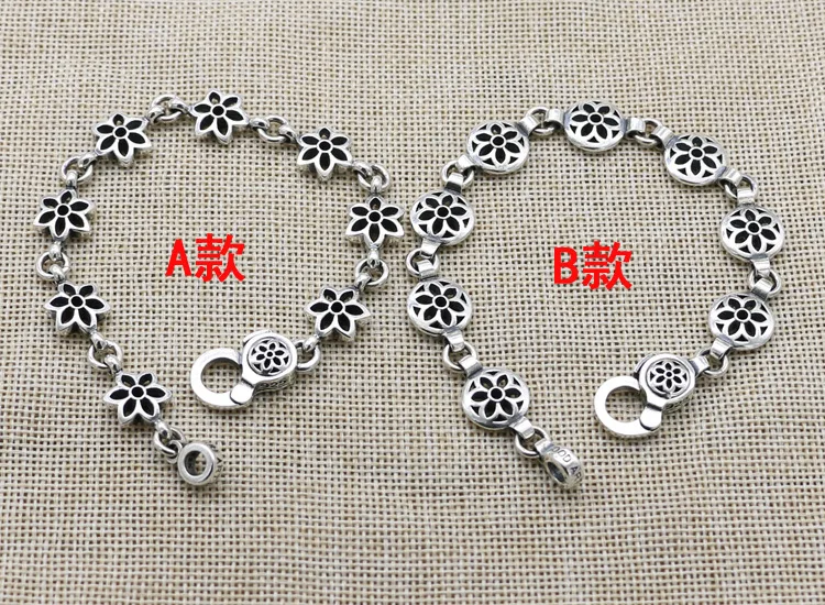 Japanese and Korean punk fashion influencer men's s925 sterling silver cherry blossom six pointed star female bracelet retro Tha