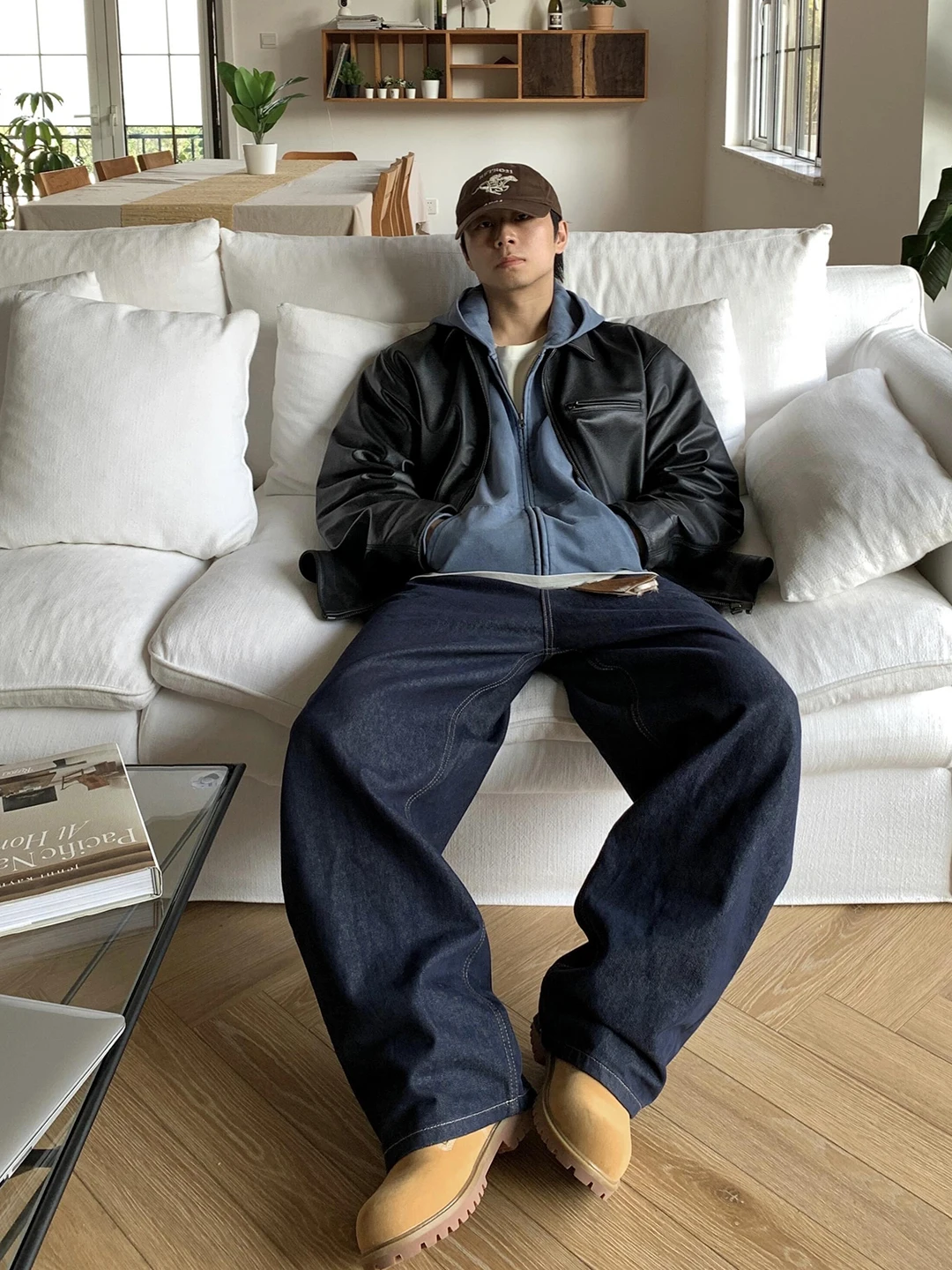 

Blue Washed Knife Jeans Men's Autumn Straight Leg Pants Flared Legs CleanFit Wide Leg Casual Retro Style No Ironing Needed