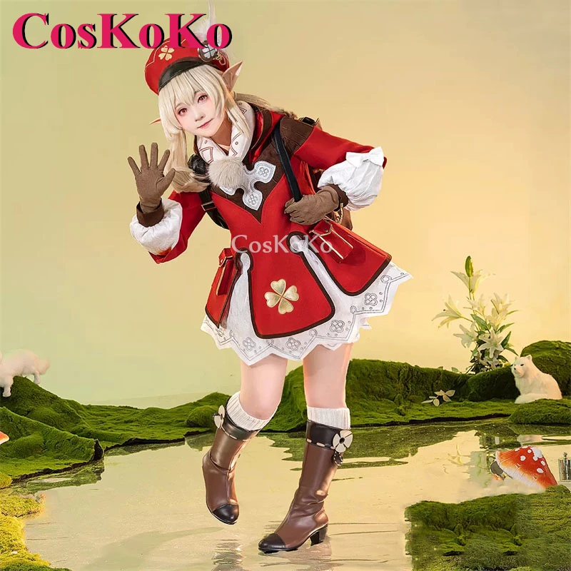 CosKoKo Klee Cosplay Costume Anime Game Genshin Impact Spark Knight Lovely Red Unifrom Women Halloween Party Role Play Clothing