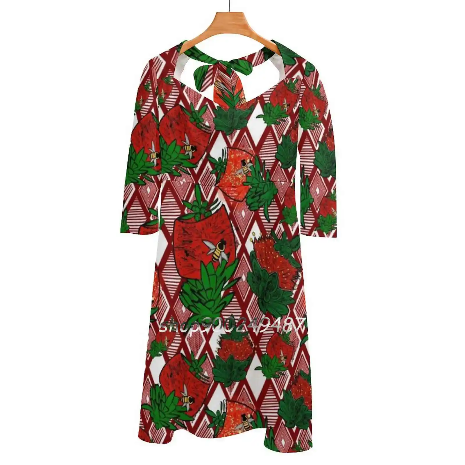 Australian Native Flowers-Bottlebrush And Bees Square Neck Dress Sweet Summer Dress Women Elegant Halter Print Dress Australia