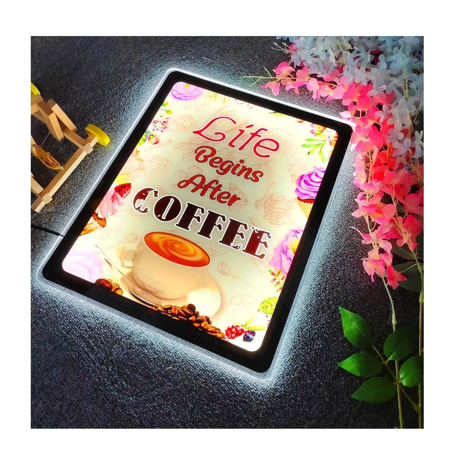 LIFE BEGINS AFTER COFFEE ultra-thin design led shape decorative lights, game room lights, bars, cafes, birthday parties, childre