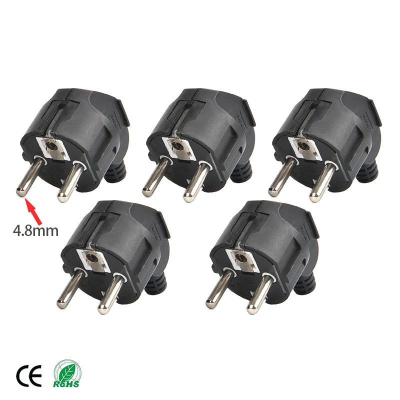 16A EU 4.8mm AC Electrical Power Rewireable Plug Male for Wire Sockets Outlets Adapter Extension Cord Connector Plug