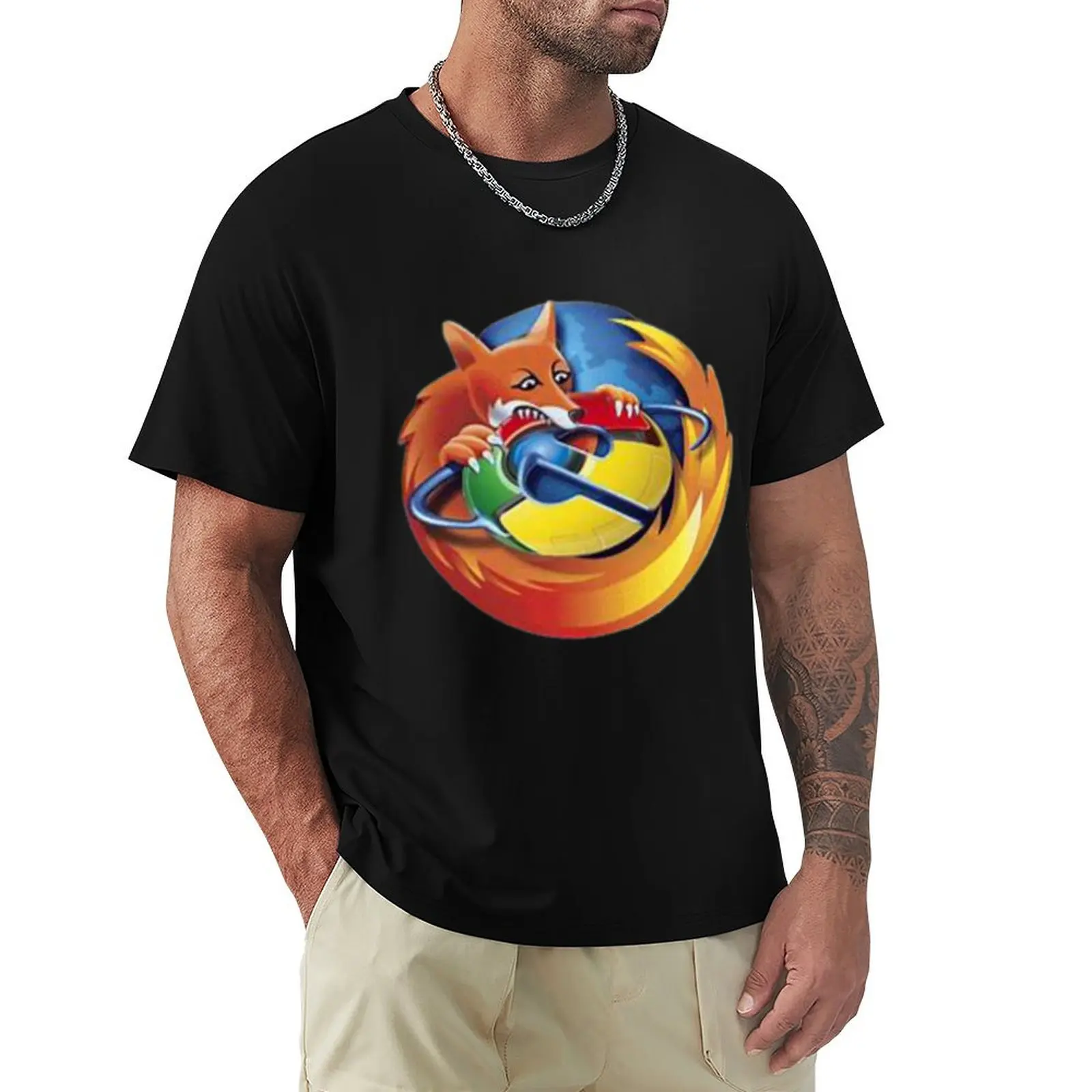 

Mozilla Firefox eats Chromenet Explorer T-Shirt Christmas Casual Tee Shirt